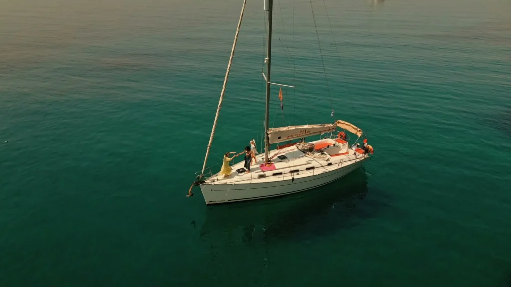 Sail against a blue Aegean sky