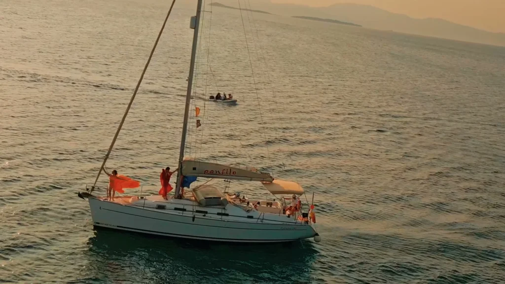 Sailing yacht seen from directly above