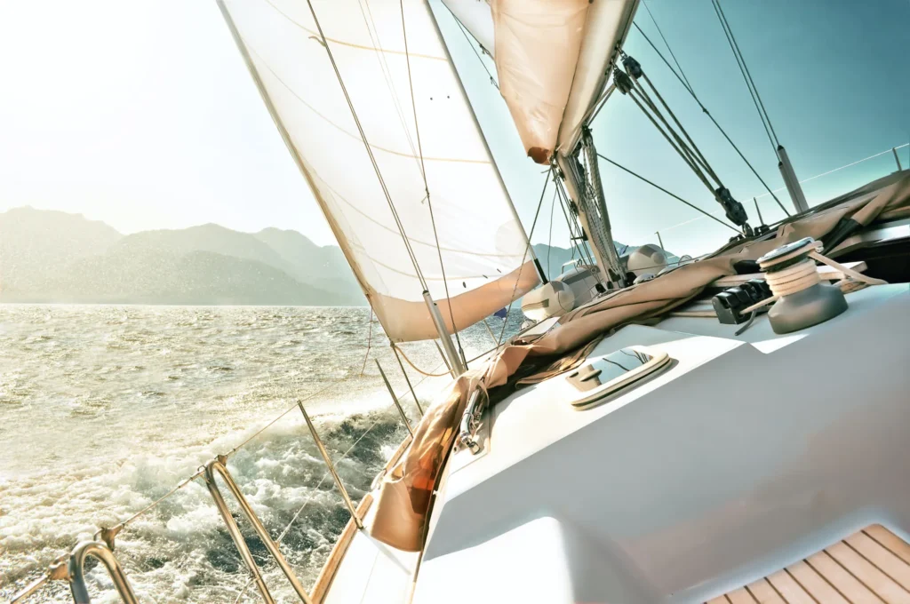 Sailing yacht under sail on the open Aegean Sea