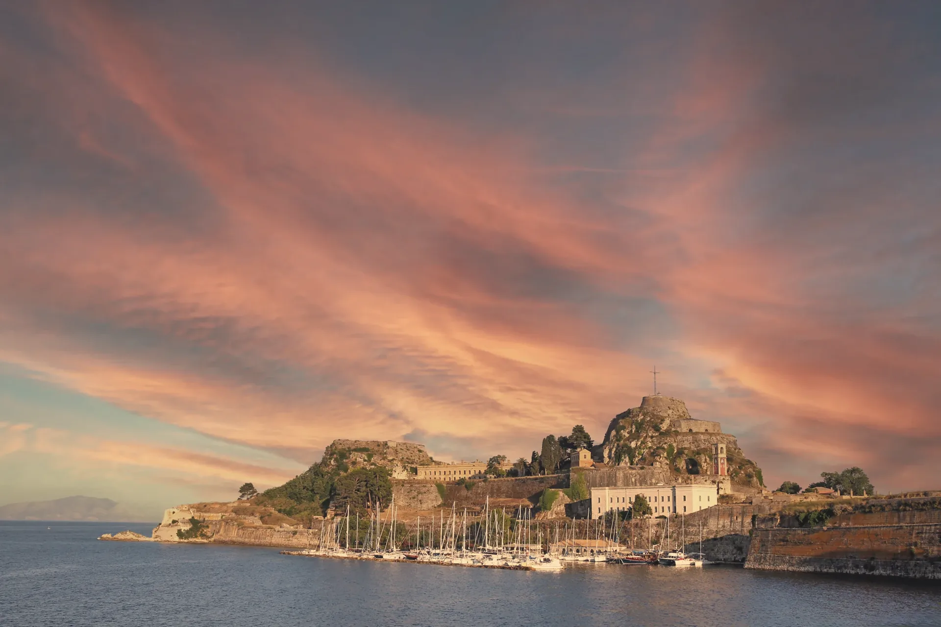 The old fortress of Corfu at sunset