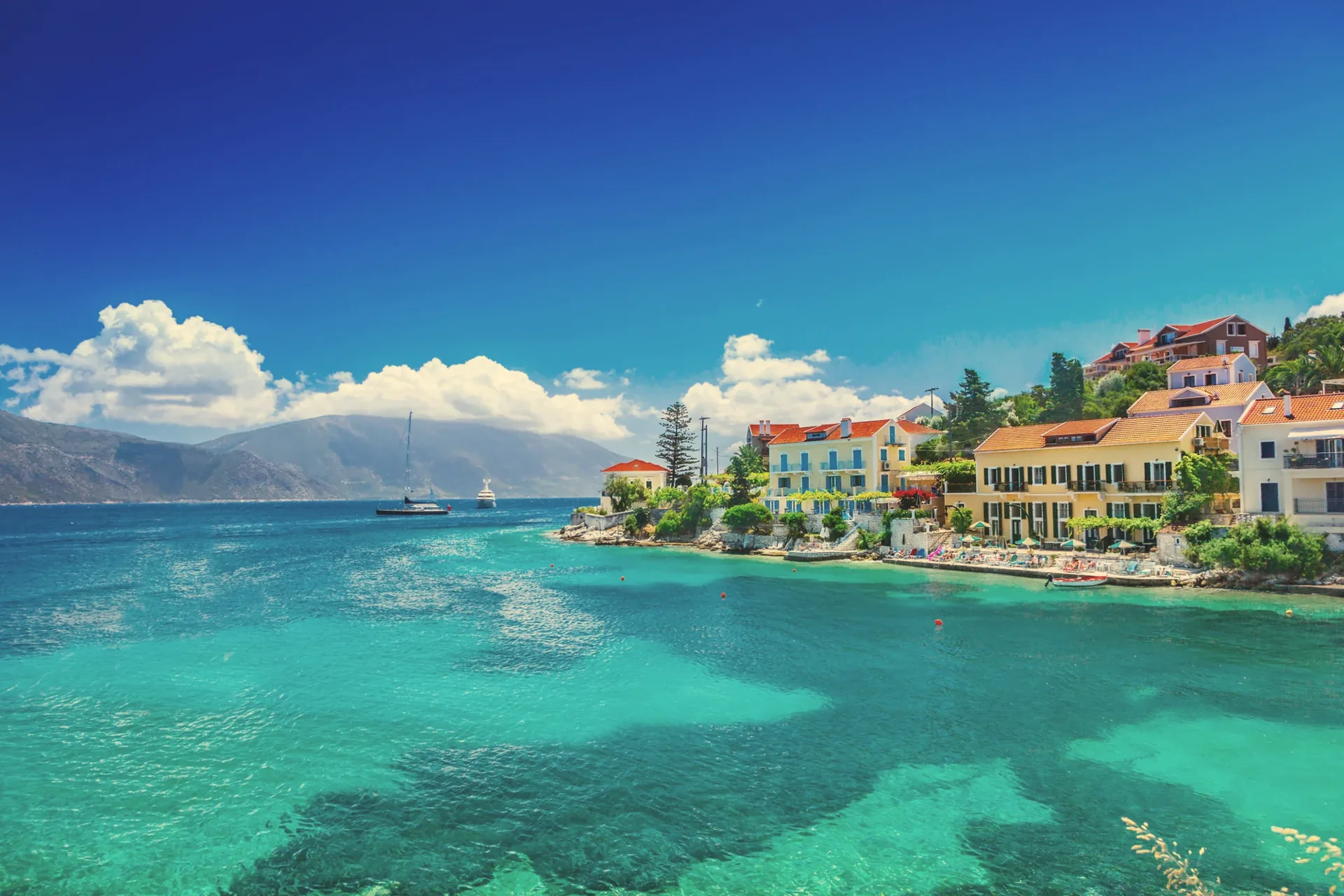 Fiskardo waterfront on Kefalonia