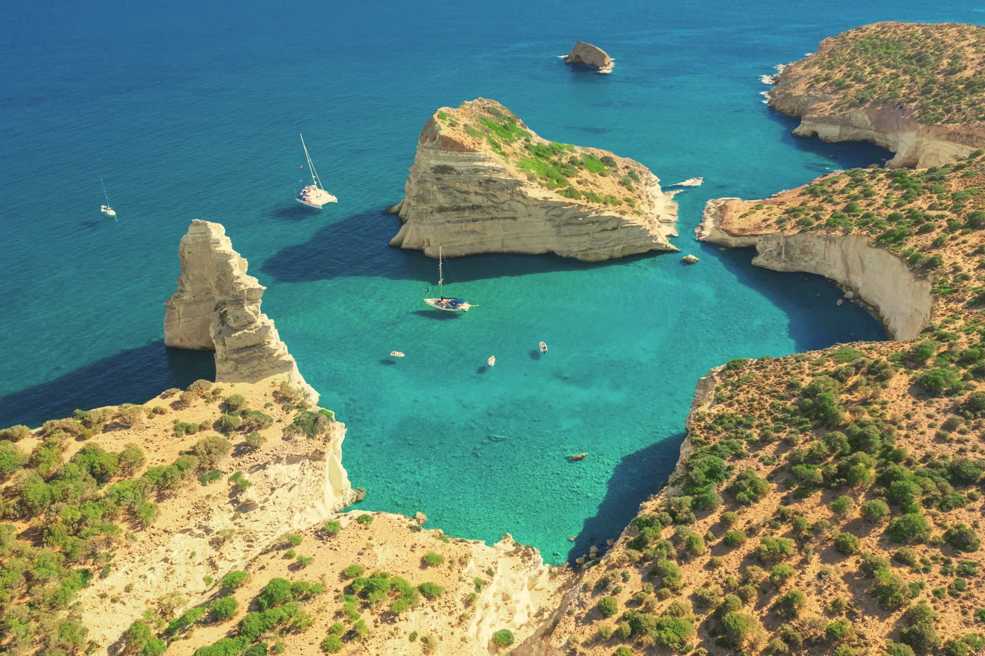 Aerial view of Kleftiko bay on Milos