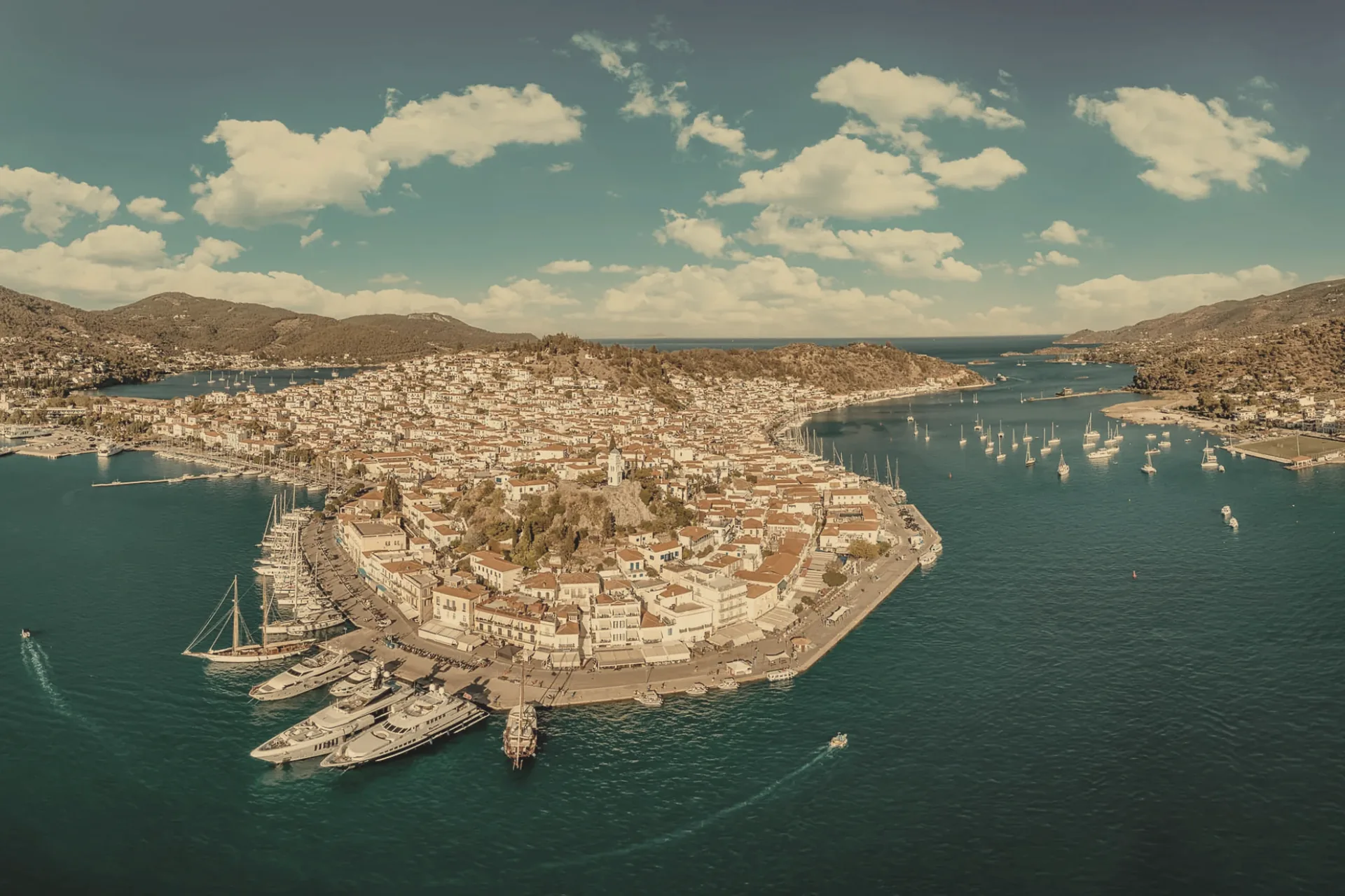Aerial view of Poros town and harbour